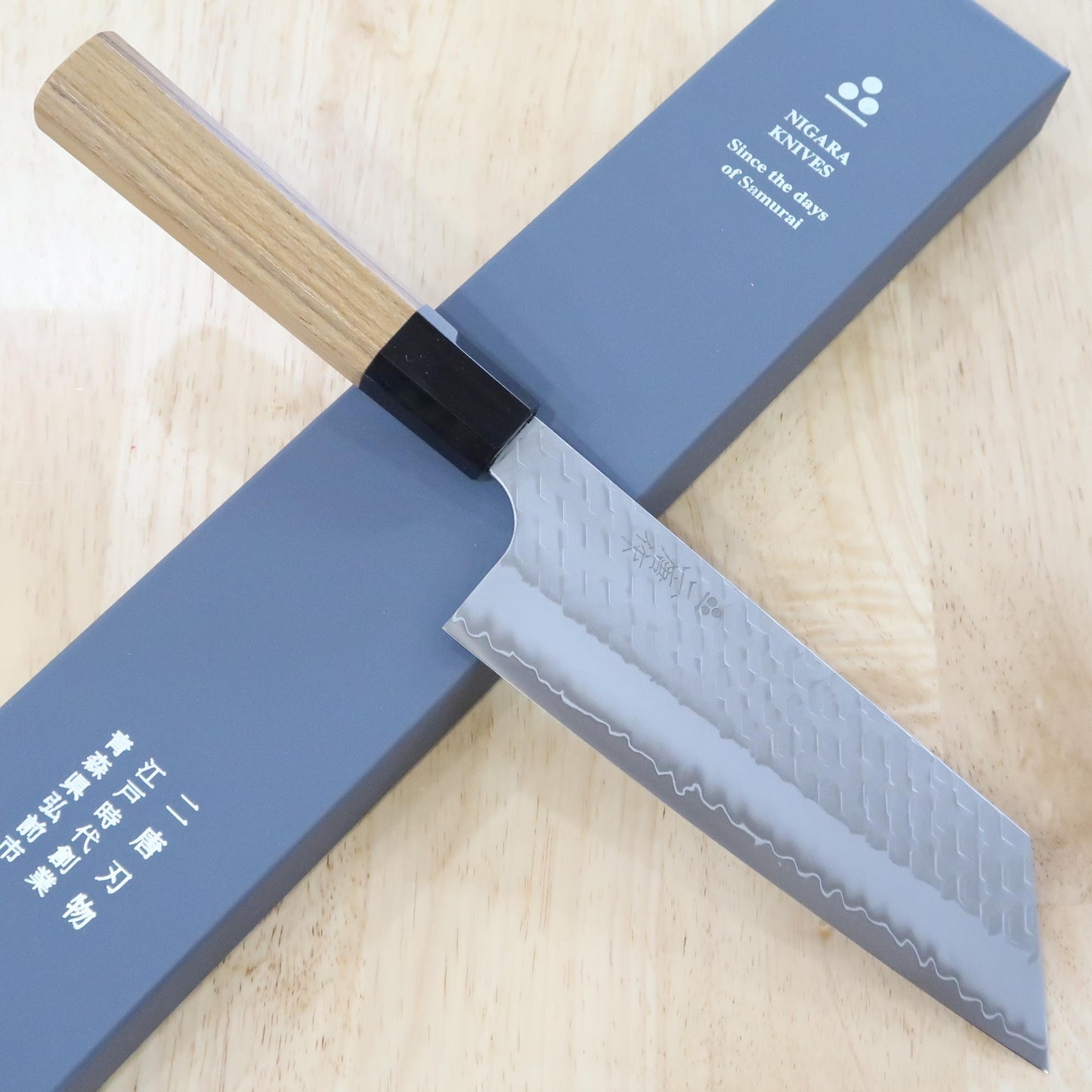 NIGARA Nakiri SG2 Polished Hammered with Teak Octagonal Handle (180mm)