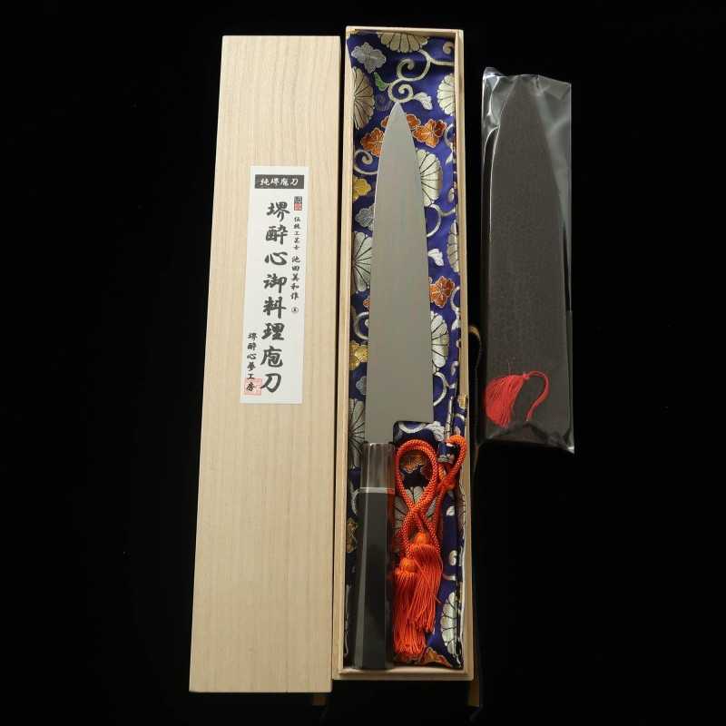 SUISIN Acier blanc, forge intégrale, Gyuto japonais, finition miroir, manche octogonal en ébène avec fil argenté (270 mm)