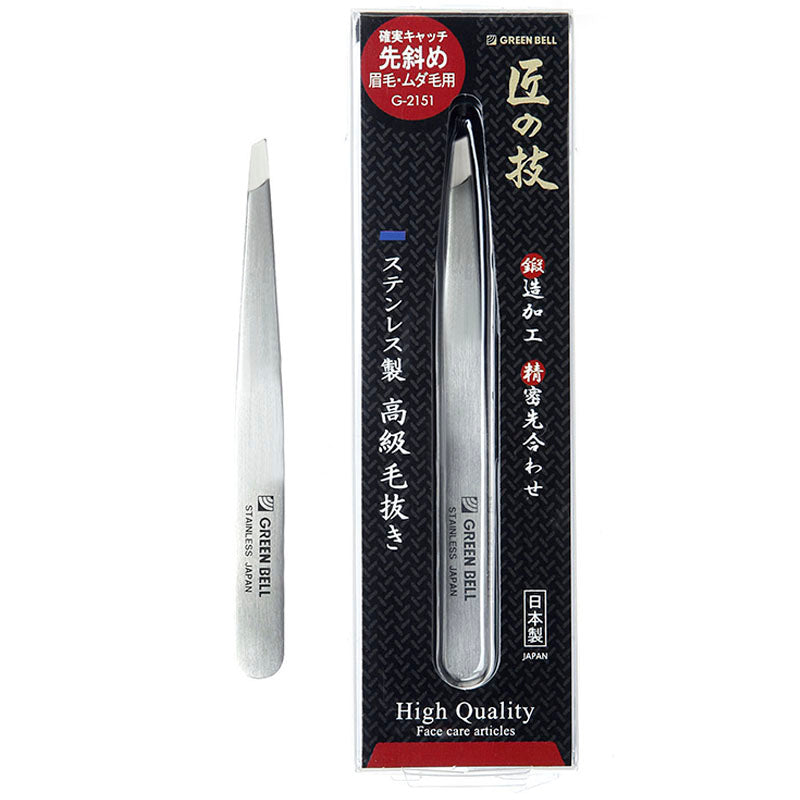 Pinça de aço inox premium para sobrancelhas e cabelos GREEN BELL Takumi no Waza G-2151
