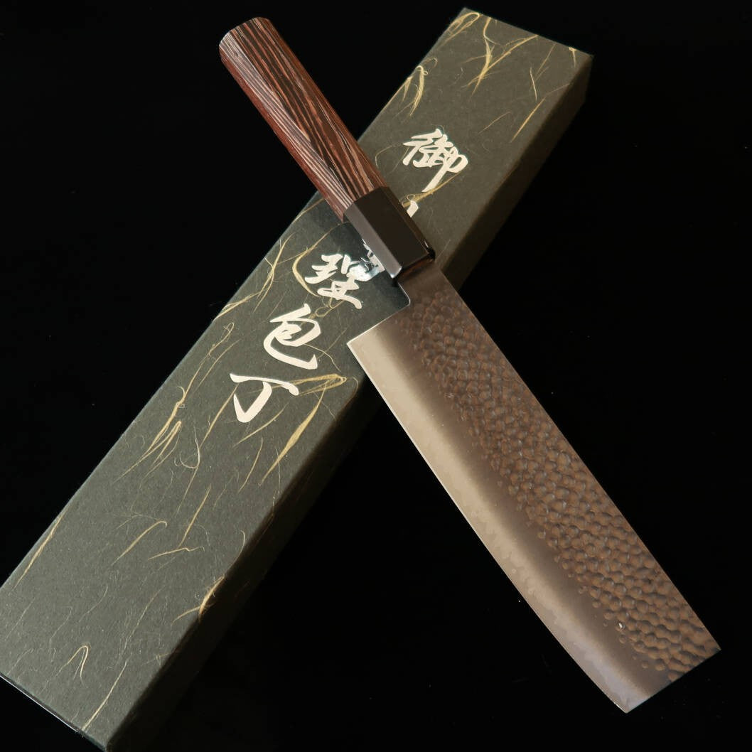 三浦 Miura 菜切 VG10 黒染 槌目ダマスカス ウェンジ八角柄(170mm)