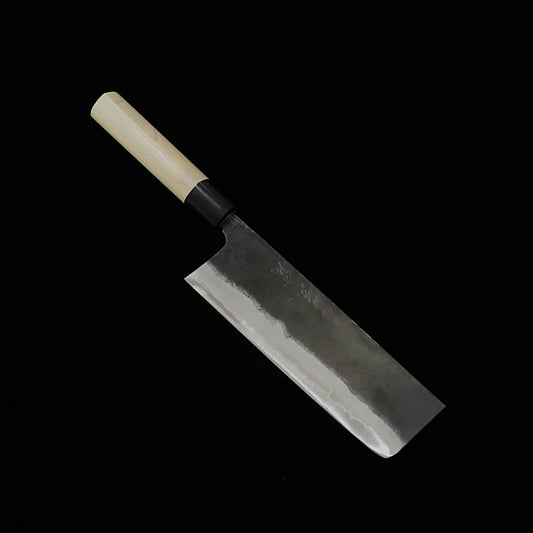 Nakiri MIURA por Shindo Aogami nº2 Acabado Kurouchi Mango de magnolia con refuerzo de cuerno de búfalo y castaña (165mm)