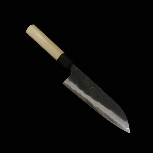 Miura MIURA by Shindo Santoku Aogami No.2, finition noire, manche en magnolia/buffle forme marron (165 mm)