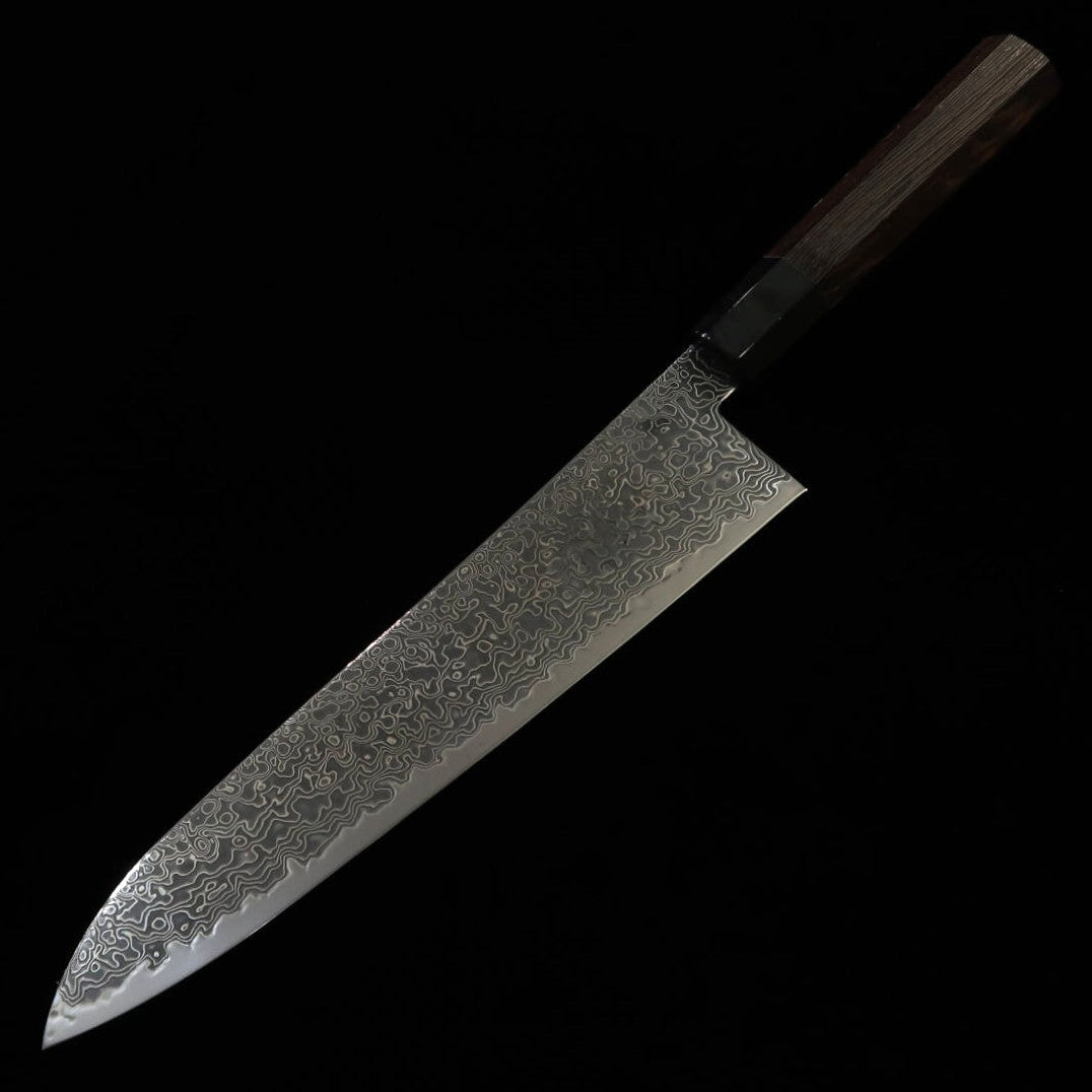 Miura MIURA Gyuto Ryuhyo SG2 Damasco escurecido, cabo octogonal de ébano e búfalo preto (240mm)