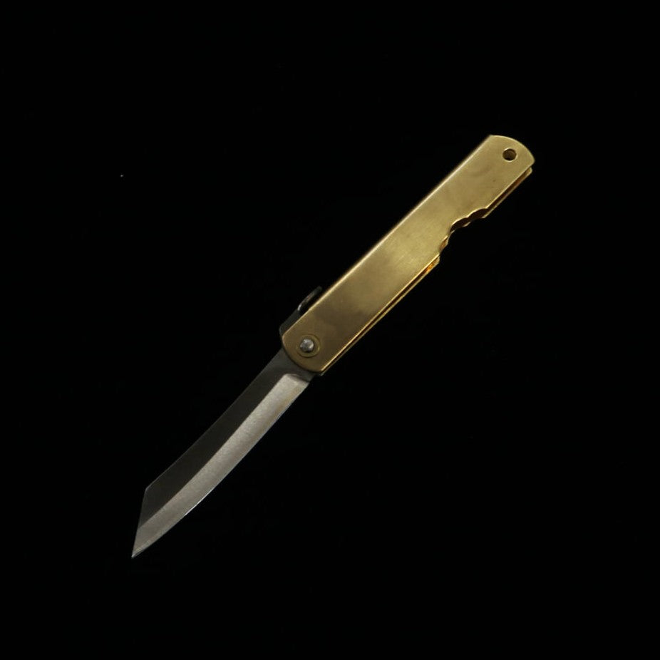 Japanese Folding knife HIGONOKAMI Mitsuo's work Blue steel Brass handle (72mm)
