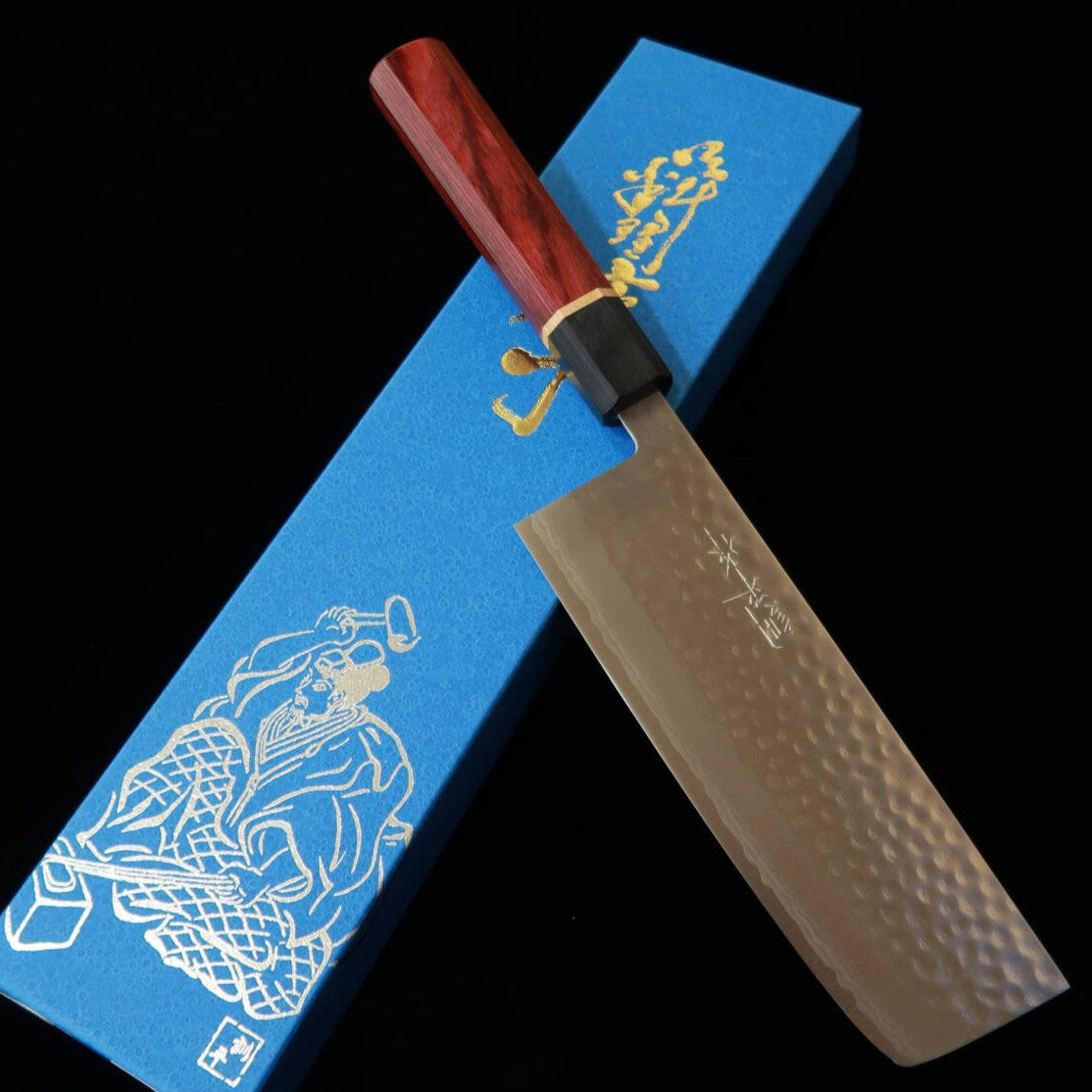 訓平作 KUNPEI 菜切 刻流 槌目ダマスカス 暁八角柄 (165mm)