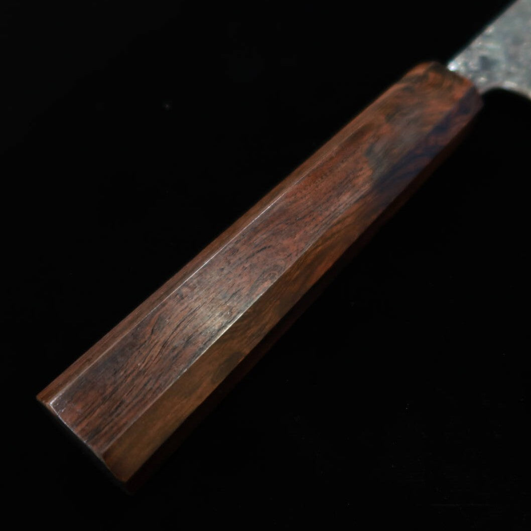 Tosa Muneishi TOSAMUNEISHI Santoku Acero Azul nº2, martillado, acabado negro, mango octogonal de ébano (165mm)