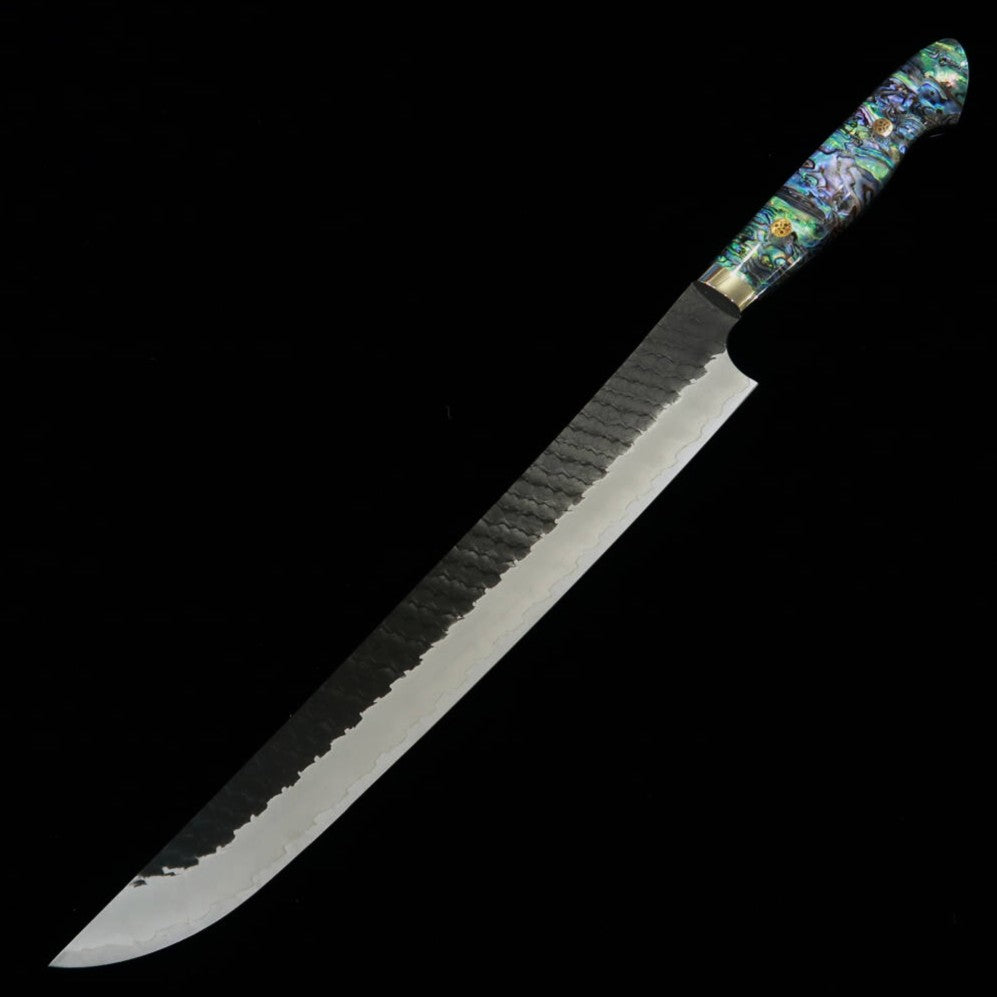 NIGARA Round-Tip Sujihiki SG2 Black Hammered finish with Mother-of-Pearl Handle (270/300mm)