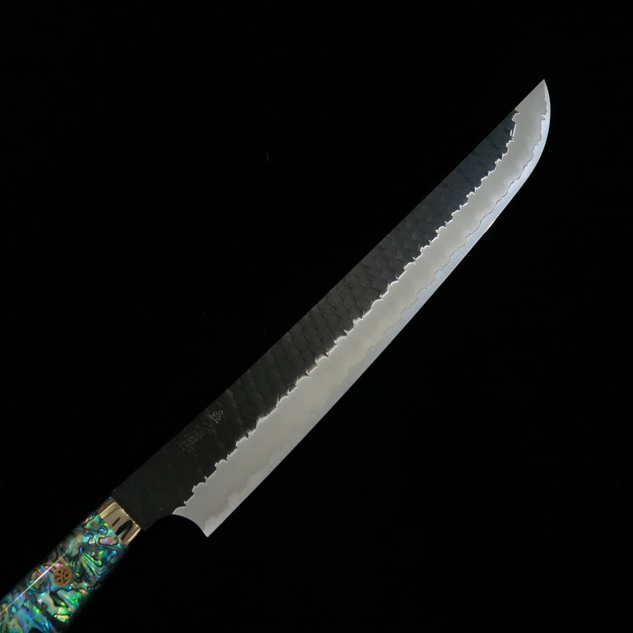 NIGARA Round-Tip Sujihiki SG2 Black Hammered finish with Mother-of-Pearl Handle (270/300mm)