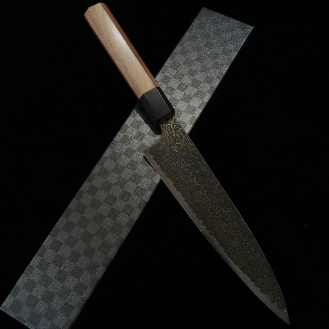 景清KAGEKIYO ZA-18黒染ダマスカス 牛刀 ウォルナット八角柄 (210/240mm)