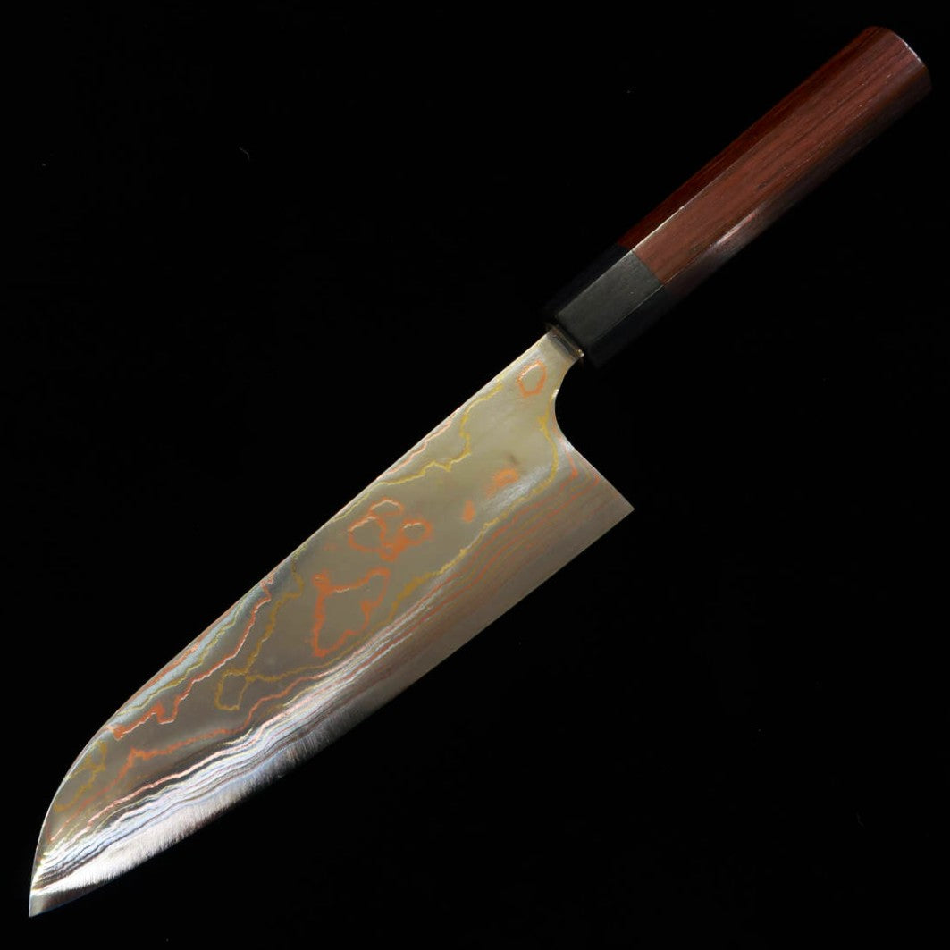 SAJI TAKESHI Aogami #2 Damasco de color Santoku Mango octogonal de palisandro (180 mm)