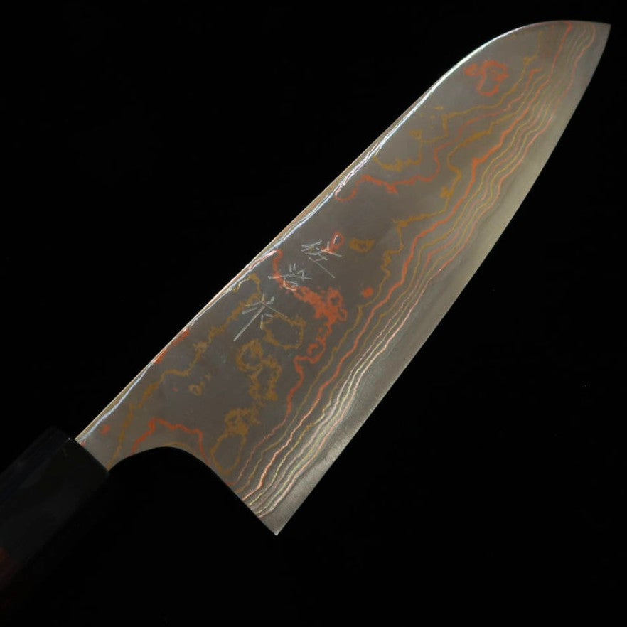 SAJI TAKESHI Aogami #2 Damasco de color Santoku Mango octogonal de palisandro (180 mm)