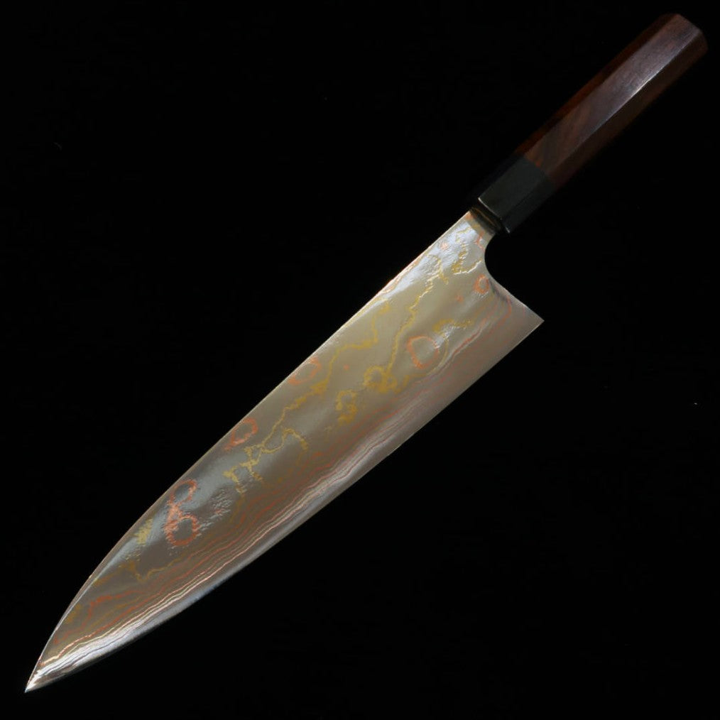 Saji Takeshi SAJI TAKESHI Aço Azul 2 Damasco Colorido Gyuto Cabo Octogonal de Jacarandá Roxo (210/240/270mm)