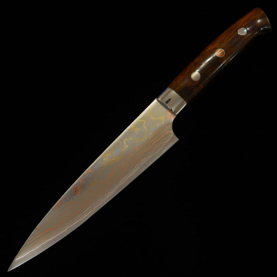 SAJI TAKESHI Aogami n°2 Rainbow Damas Petty manche en bois de fer (135/150mm)