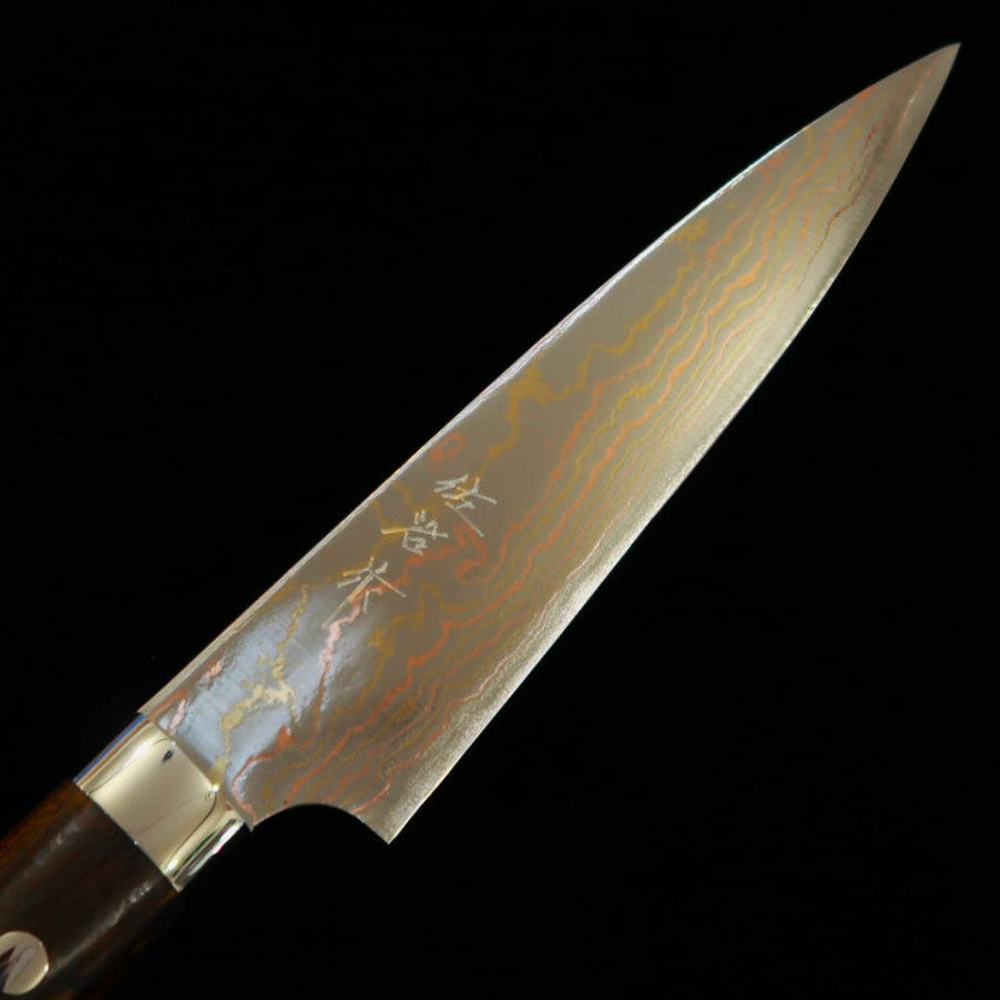 SAJI TAKESHI Aogami n°2 Rainbow Damas Petty manche en bois de fer (135/150mm)