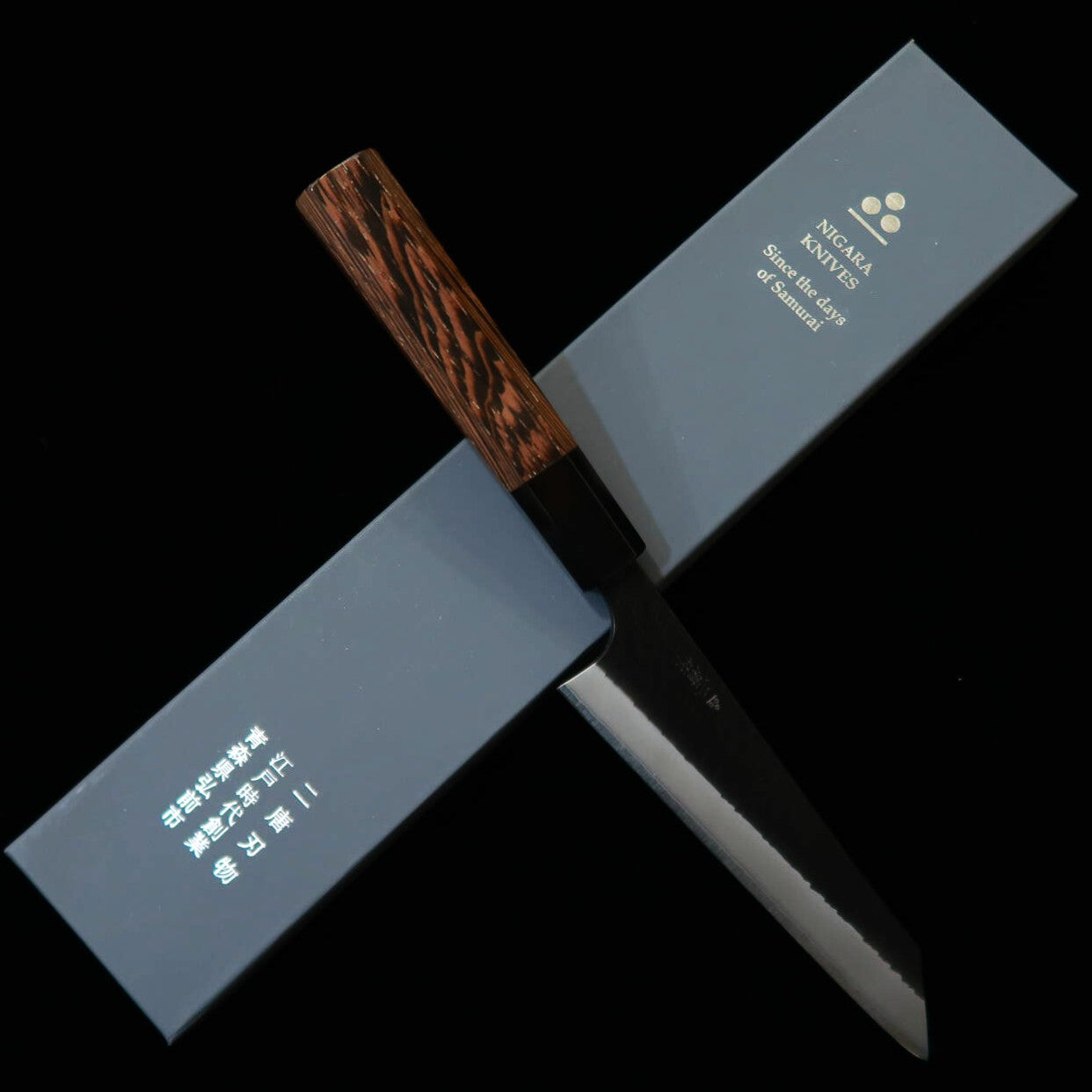 二唐刃物鍛造所 NIGARA ペティ SG2 鎚目 黒打 チーク八角柄 (150mm)