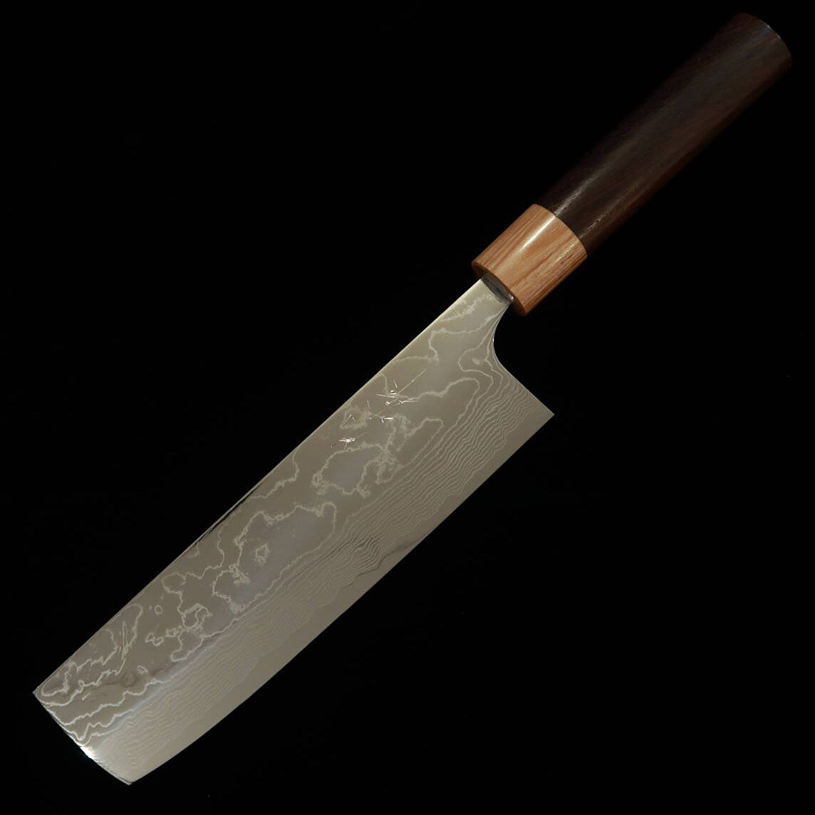 Yuta Katayama VG10 Damas poli couteau Nakiri, manche en bois de rose forme châtaigne (170 mm)