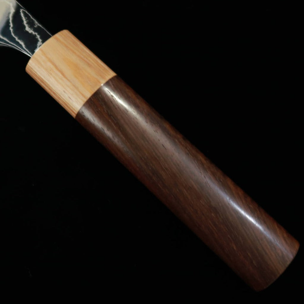 Yuta Katayama VG10 Damas poli couteau Nakiri, manche en bois de rose forme châtaigne (170 mm)