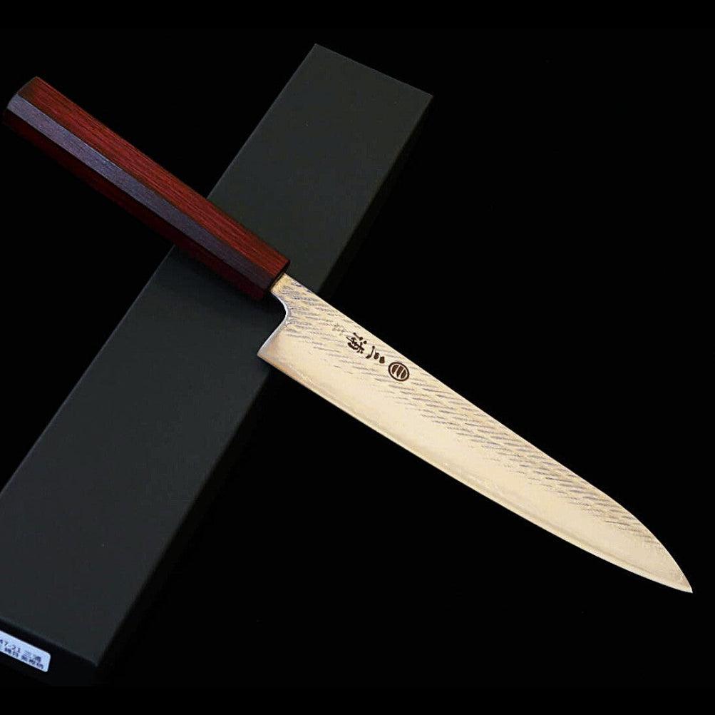 Miura Gyuto, Ginsan Steel No. 3, Rope Pattern, Damascus, Purple Oak, Octagonal Handle (210mm)