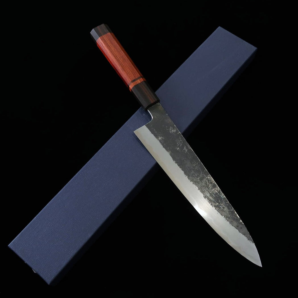 Gyuto MIURA Itadaki aço Shirogami nº2, acabamento preto cabo de bubinga (240mm)