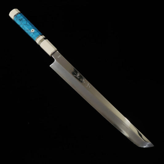 三浦佩 MIURA Obidama 先丸柳刃 VG10 鏡面仕上げ ターコイズハンドル (270mm)