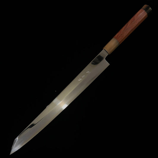 Kiritsuke Yanagiba para canhotos MIURA Obidama aço GinSan acabamento espelhado cabo em madeira de carvalho brasileiro (300mm)