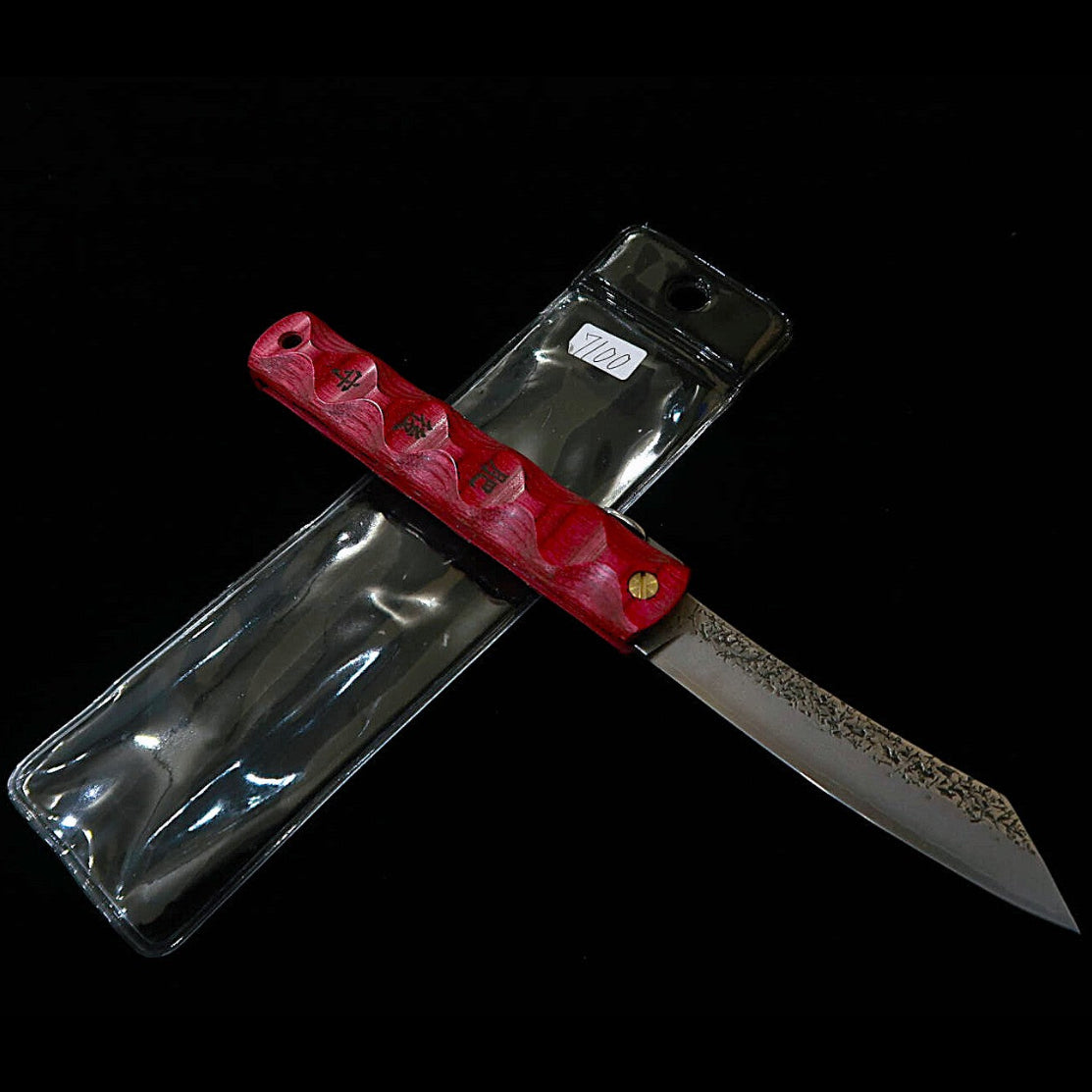 肥後守HIGONOKAMI 【HALL HAUS コラボ】 VG10 鎚目 16層ダマスカス 強化合板柄(70mm)