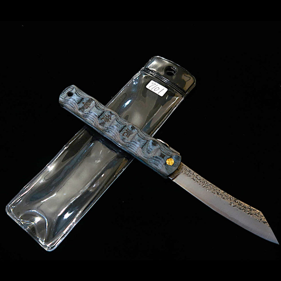 肥後守HIGONOKAMI 【HALL HAUS コラボ】 VG10 鎚目 16層ダマスカス 強化合板柄(70mm)