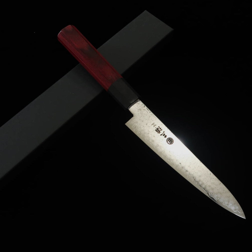 三浦MIURA ペティ 33層ダマスカス 八角赤合板柄 (150mm)