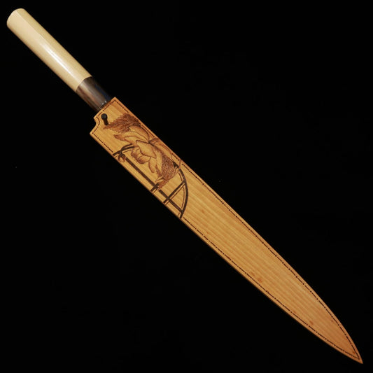 Suisin Yanagiba Aço Branco #2, bainha de magnólia - Rengetsujōma - (300mm)