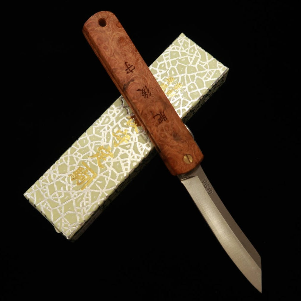 永尾かね駒製作所KANEKOMA 肥後守VG-10ステンレス割込 花梨瘤柄 (70mm)