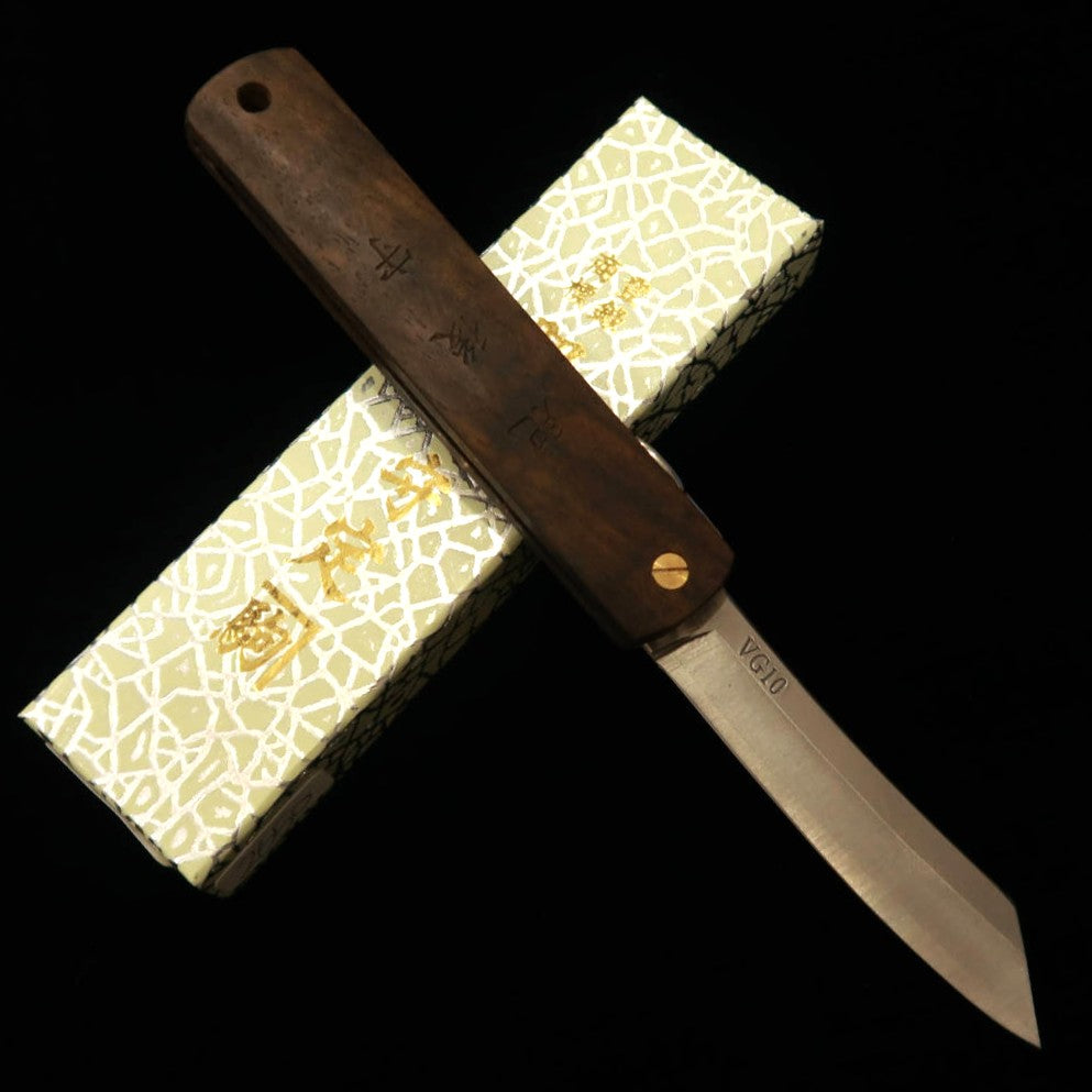 Nagaokamekoma HIGONOKAMI, VG10, manche en bois de kaki noir (70mm)