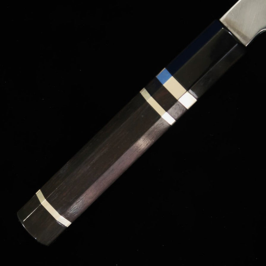 Chef Hiro x Miura: Miura-Obidama Betsu Atsurae "Hiro" Kandokoro Gyuto knife Ginsan, Kasumi black buffalo horn ferrule silver-wrapped ebony octagonal handle 8 sun (240 mm)