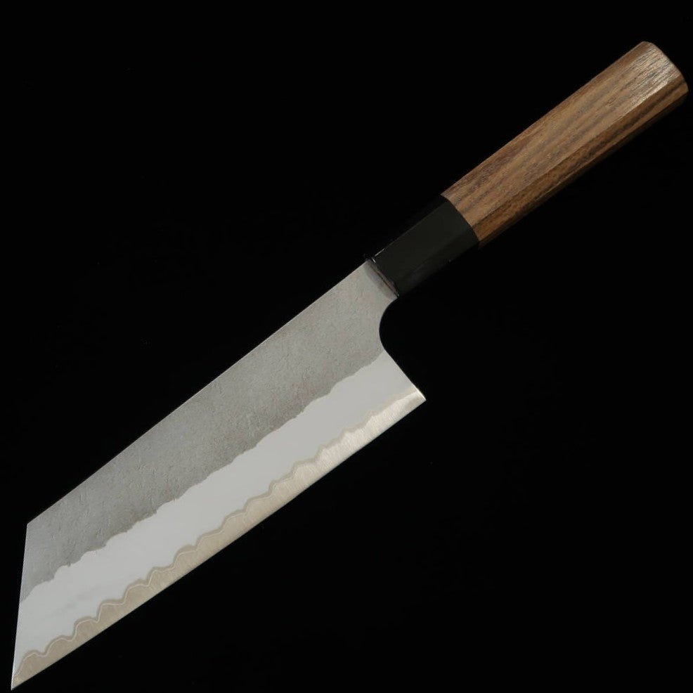 二唐刃物鍛造所 NIGARA 青紙スーパー黒打 切付菜切 チーク八角柄 (170mm)