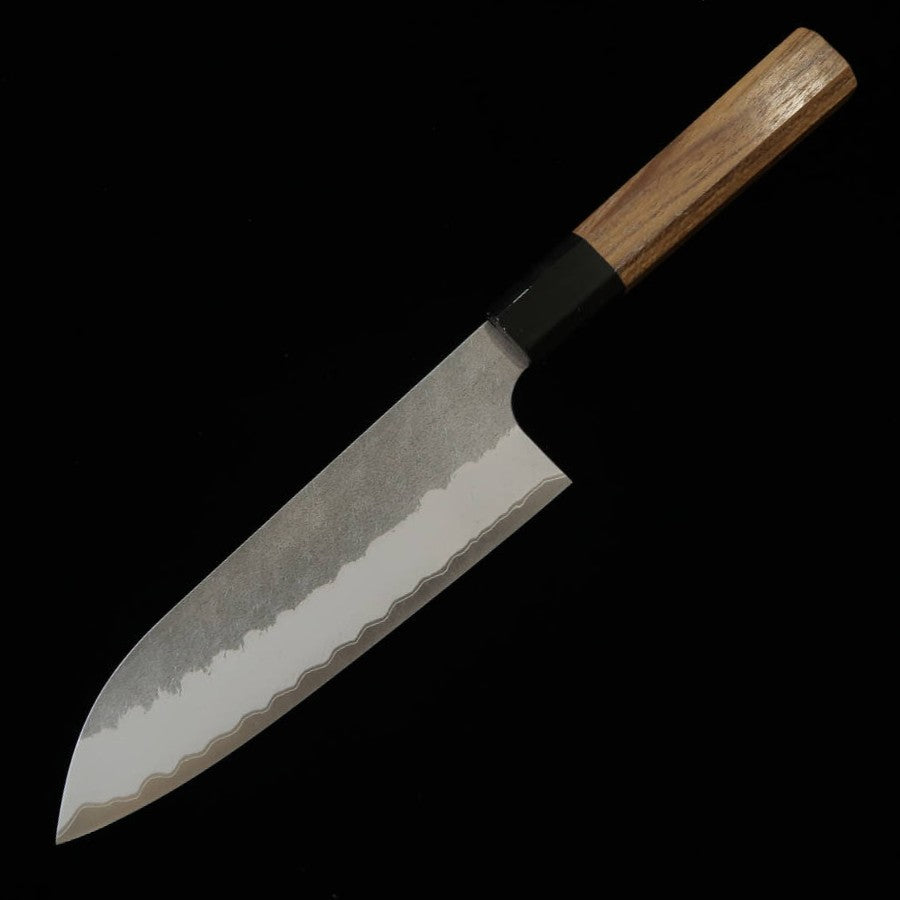 二唐刃物鍛造所NIGARA 青紙スーパー黒打 三徳 チーク八角柄 (180mm)