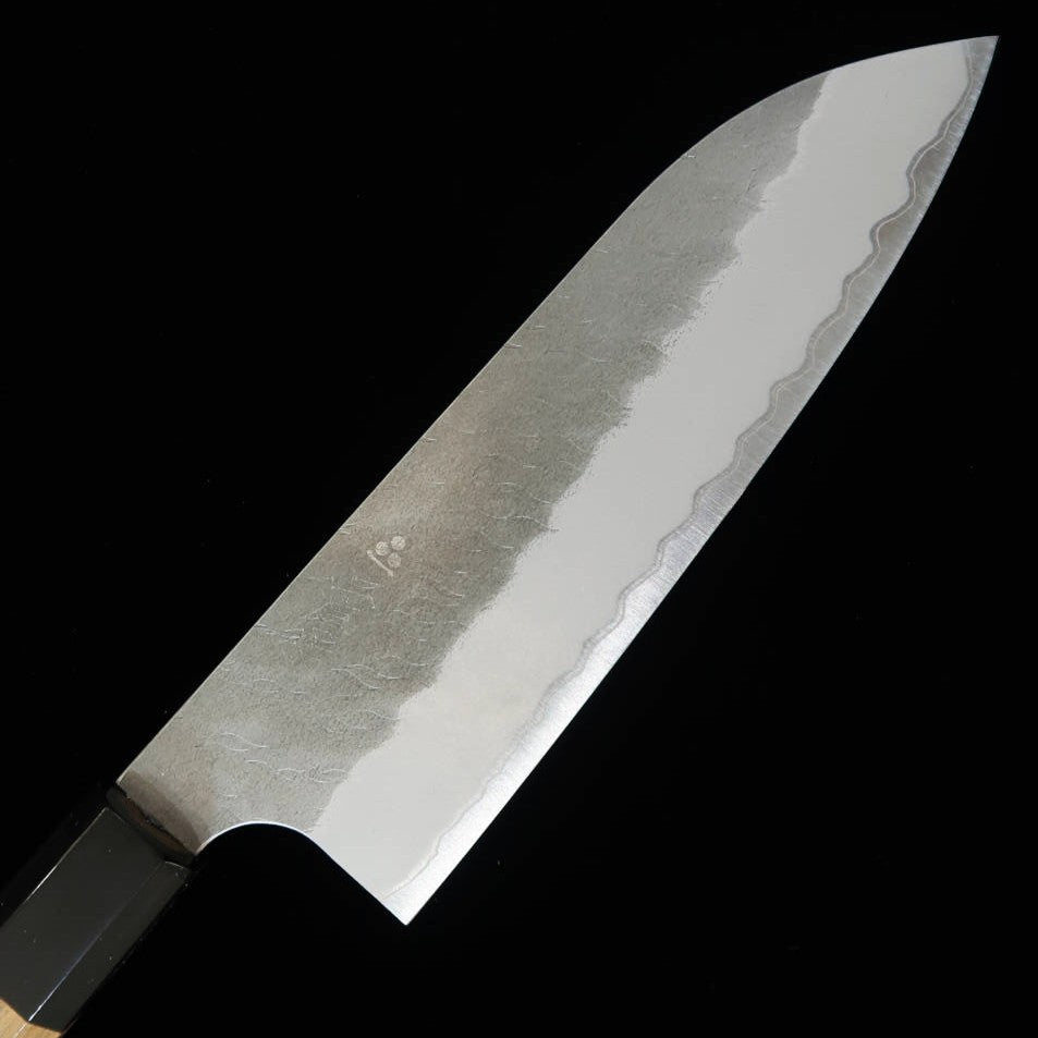 二唐刃物鍛造所NIGARA 青紙スーパー黒打 三徳 チーク八角柄 (180mm)