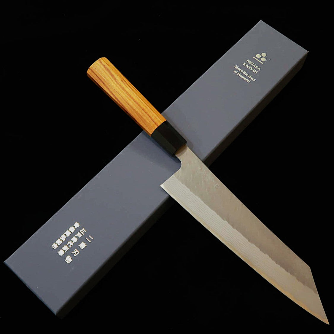 二唐刃物鍛造所NIGARA VG10 槌目ダマスカス 切付牛刀 チーク柄 (240mm)