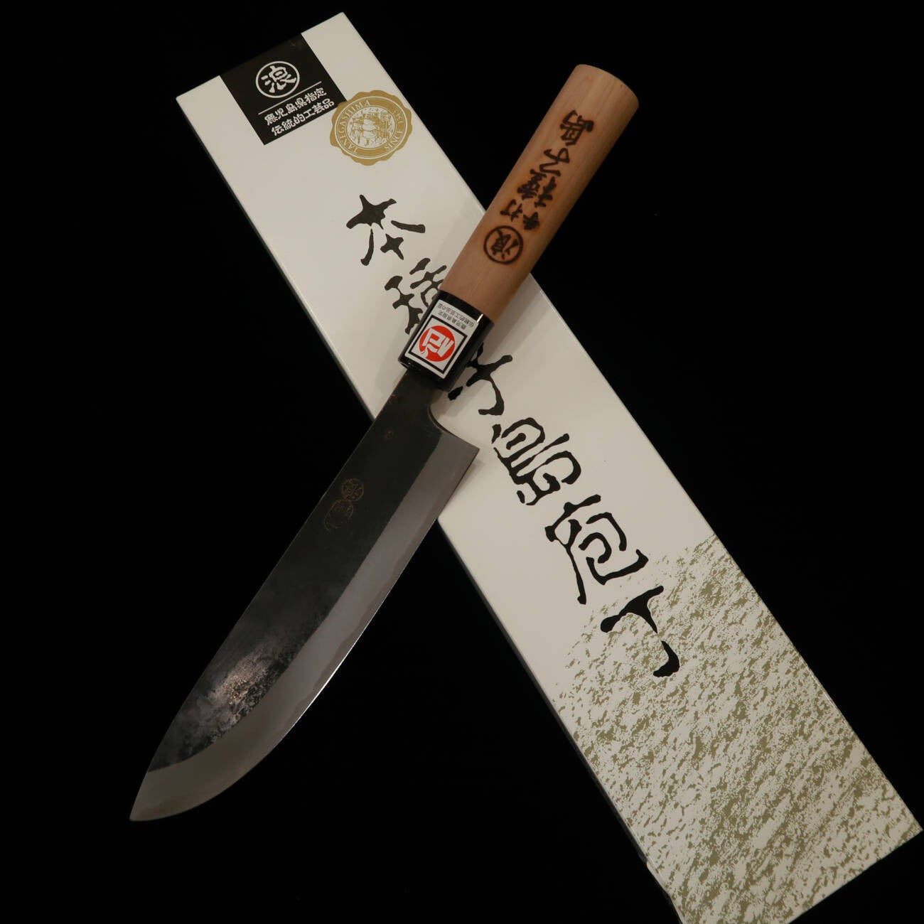 Ikenami Hamono Acero Shirogami 1 Inoxidable recubierto Mango de cerezo Cuchillo Naginata (180 mm)