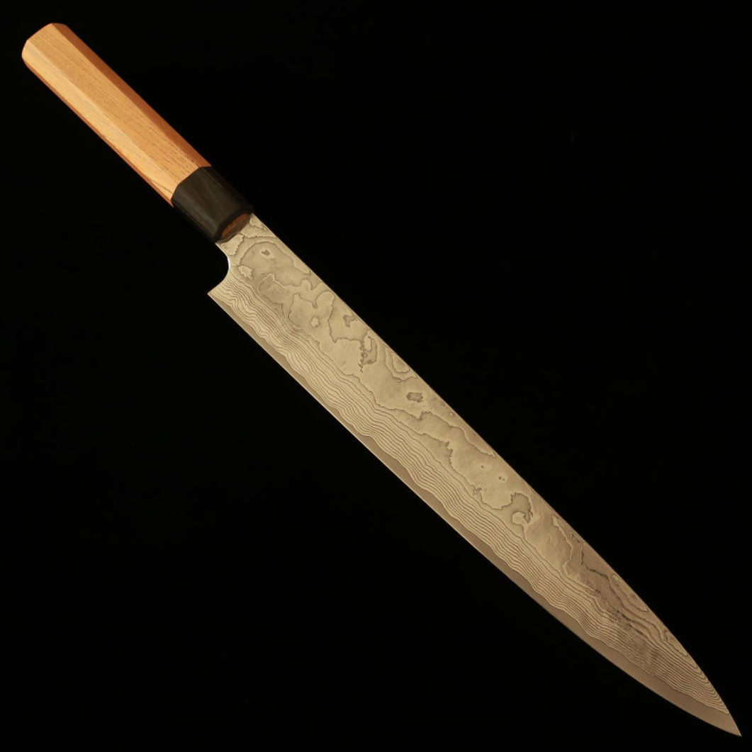 Yuta Katayama VG10 Damas nickel Finition patinée Sujihiki Manche octogonal en orme (240/270 mm)
