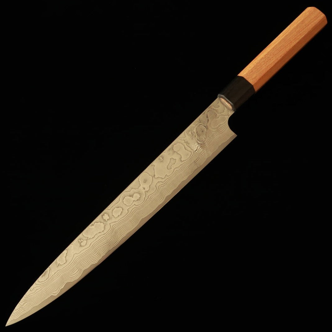 Yuta Katayama VG10 Damas nickel Finition patinée Sujihiki Manche octogonal en orme (240/270 mm)