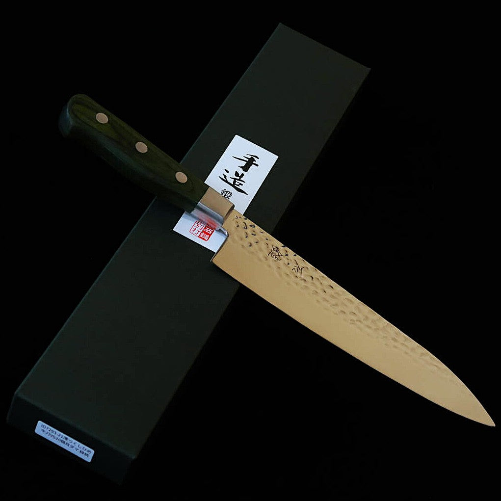 石鎚ISHIDUCHI 牛刀 VG10 鎚目 67層ダマスカス 緑ハンドル(210mm)