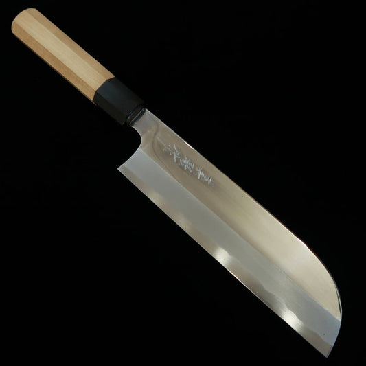 TADOKORO HAMONO Makoto Original mirror-finished Shirogami No. 2 sickle shaped Usuba and octagonal magnolia handle (195mm)