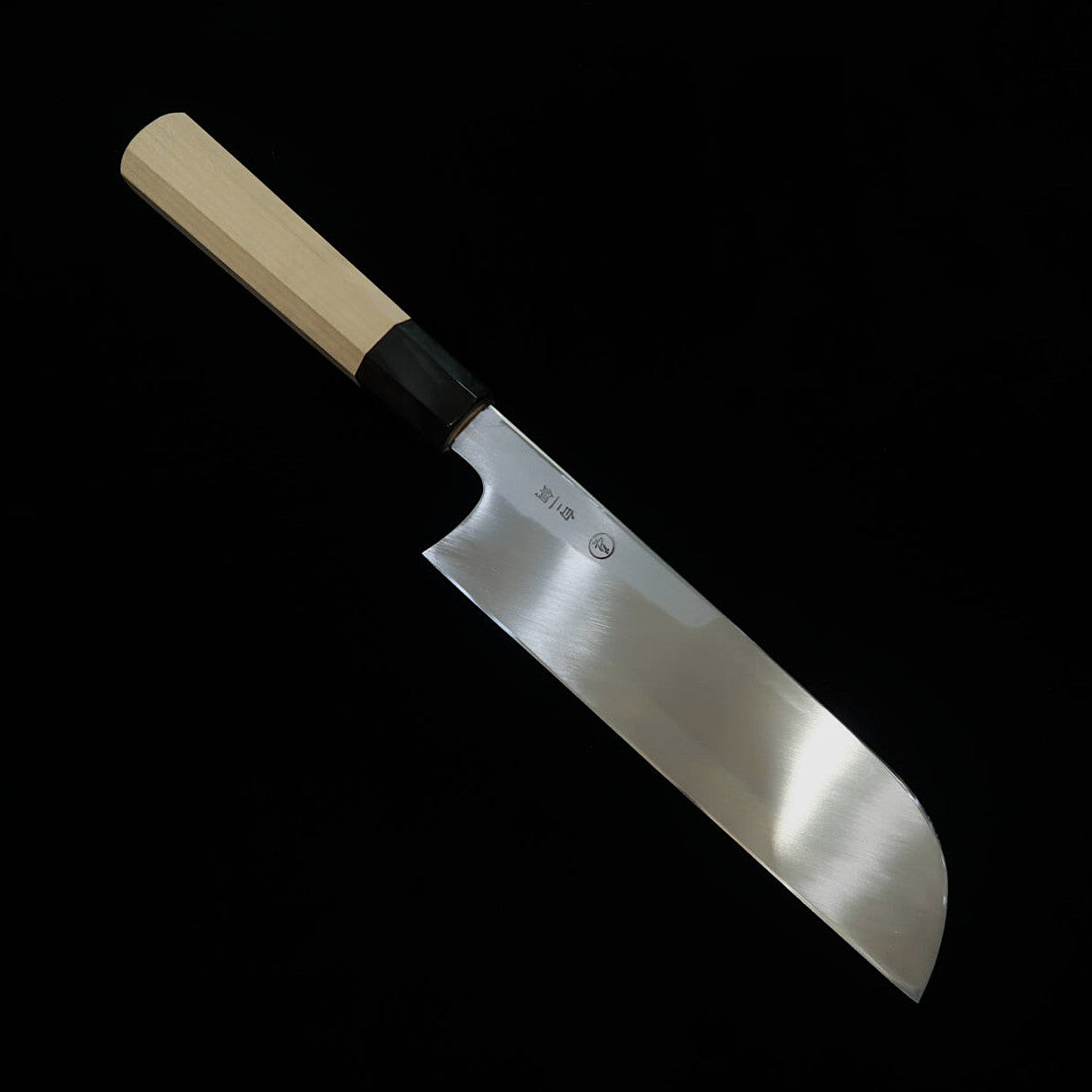 TADOKORO HAMONO Makoto-made mirror-finished Shirogami No. 2 left-handed sickle shaped Usuba with octagonal magnolia handle (195mm)