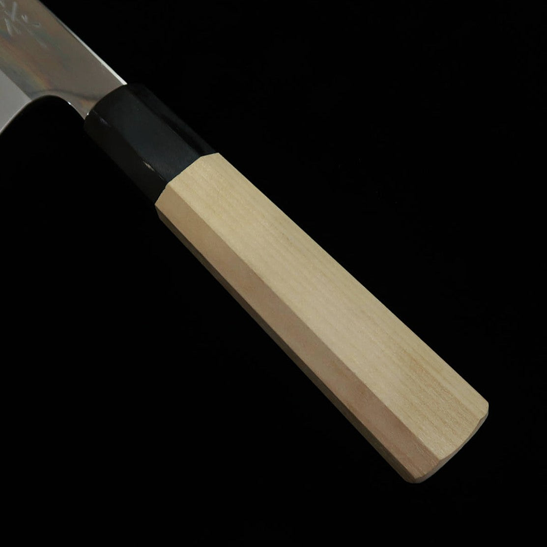TADOKORO HAMONO Makoto-made mirror-finished Shirogami No. 2 left-handed sickle shaped Usuba with octagonal magnolia handle (195mm)