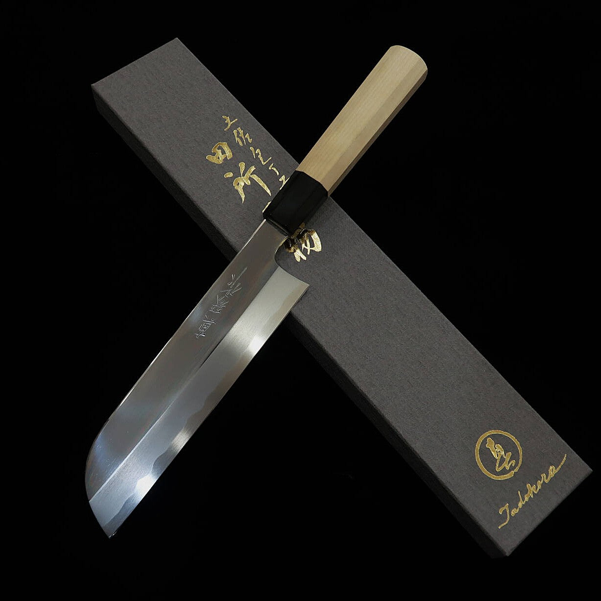 TADOKORO HAMONO Makoto-made mirror-finished Shirogami No. 2 left-handed sickle shaped Usuba with octagonal magnolia handle (195mm)