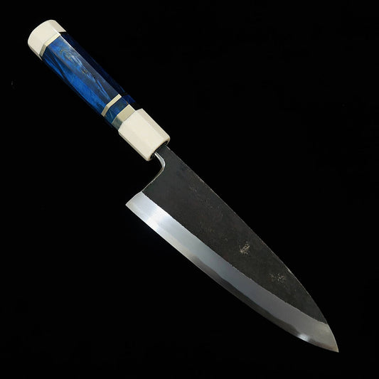 Miura Itadaki MIURA Itadaki Deba Shirogami #2 Kurouchi Cabo em Madeira Estabilizada com Anel de Prata (180mm)