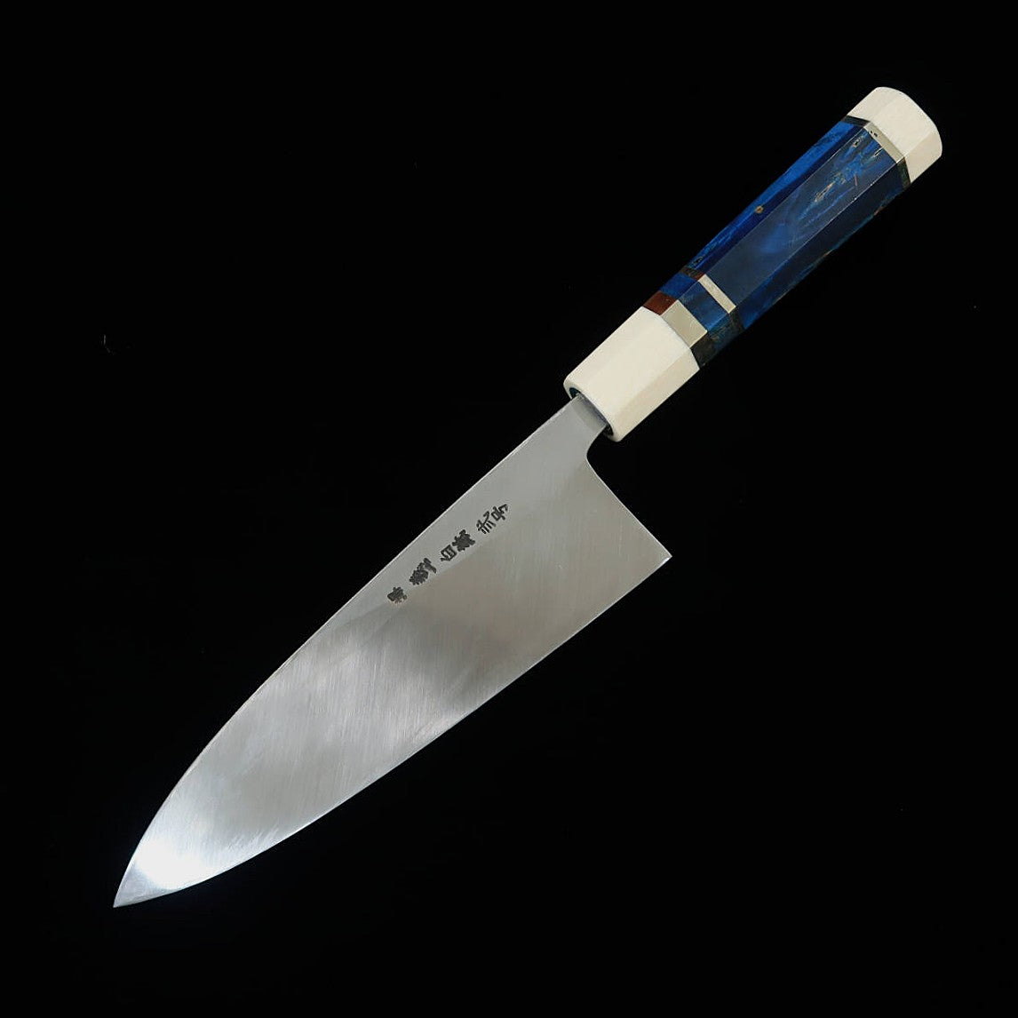 Miura Tadaki Deba Blade, Shirogami No. 2, Black Forged, Stabilized Wood Silver Handle (180mm)