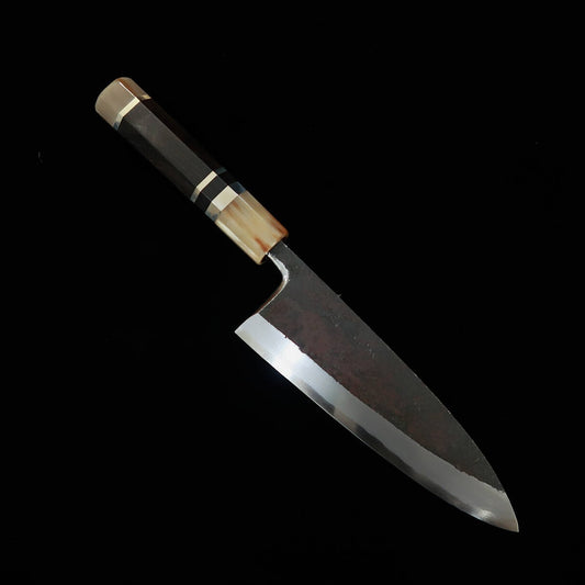MIURA Itadaki Deba Aço Branco nº2 Acabamento Negro Cabo de Ébano com Anel de Prata (165mm)
