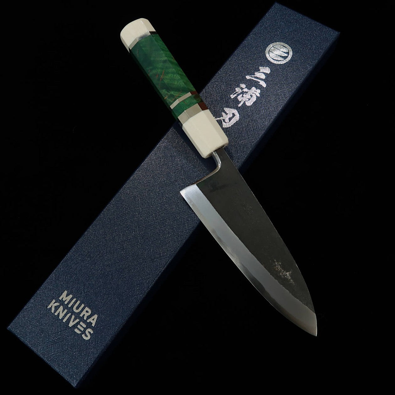 Miura Tadaki Deba, Shirogami No. 2, Black Forged, Stabilized Wood Silver Handle (150mm)