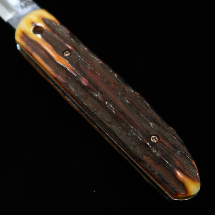 Cuchillo Takeda (TAKEDA), forjado a mano en Bitchū por Moriya, Bitchū no Mamoru, asta de ciervo de la India teñida, acero Hitachi Aogami Super (75 mm)