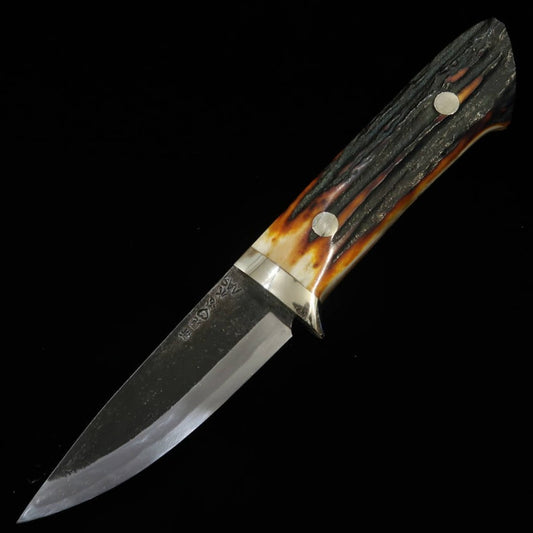 Takeda Cutelaria - Faca de bainha (sheath knife) forjada à mão por Moriya, cabo de chifre, aço Hitachi Aogami Super